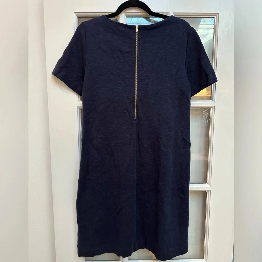 J. Crew | Navy Blue Ivory Texture Striped Cotton Shift Dress Women’s Size 10
